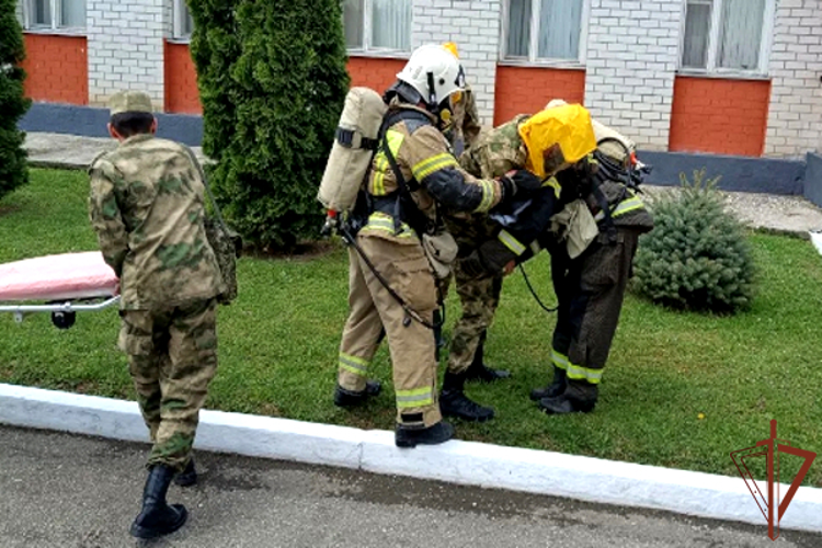 Пожарно-тактическое занятие Росгвардии и МЧС прошло в Чеченской Республике
