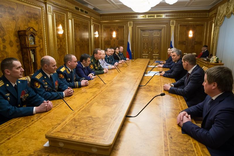 Генерал армии Виктор Золотов и Вячеслав Володин открыли в Государственной думе экспозицию, посвящённую Дню войск национальной гвардии России (фото, видео)