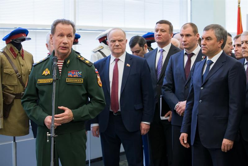 Генерал армии Виктор Золотов и Вячеслав Володин открыли в Государственной думе экспозицию, посвящённую Дню войск национальной гвардии России (фото, видео)