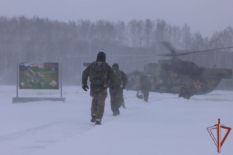 Тренировку по десантированию в сложных метеоусловиях провели спецназовцы Росгвардии в Сибири  (видео)
