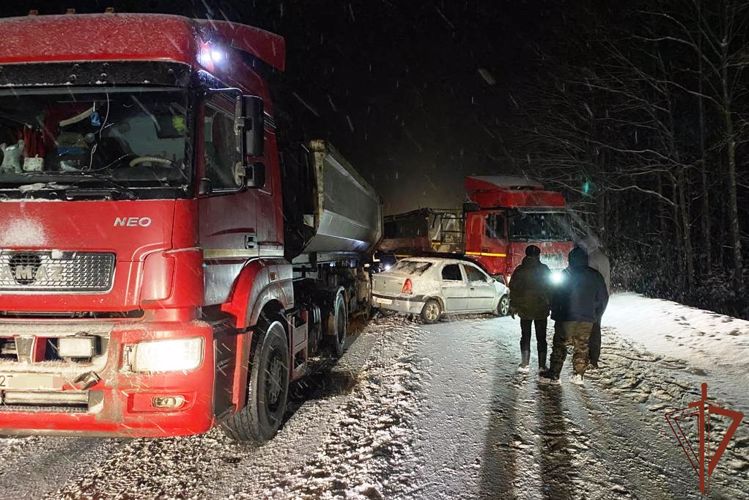 Бойцы ОМОН Росгвардии оказали помощь в ликвидации затора на месте крупного ДТП в Ленинградской области