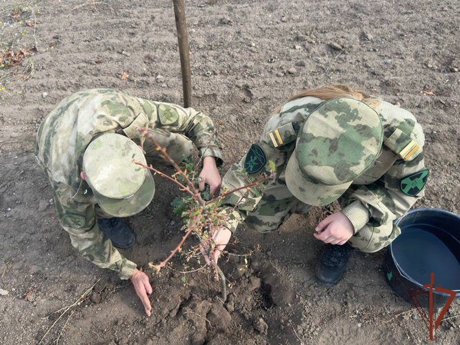 Военнослужащие Росгвардии заложили «Аллею памяти» в Запорожской области