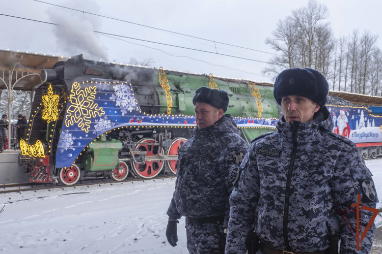 Сотрудники Росгвардии обеспечили безопасность во время визита поезда Деда Мороза в Петергоф